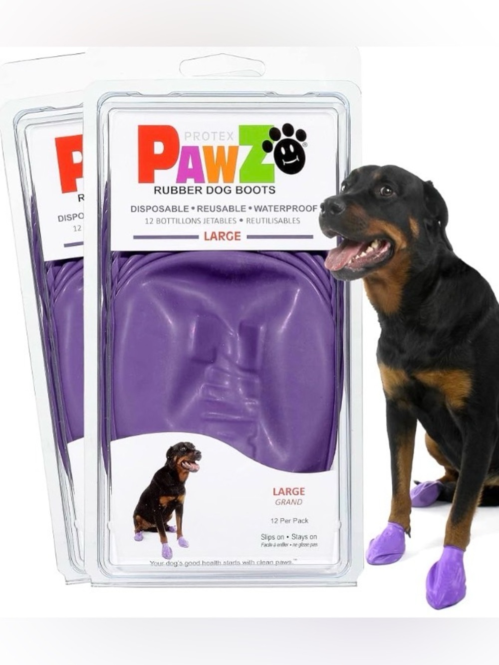 Pawz Rubber Dog boots Lrg purple color 2 packs 24 boots protects dogs’ paws NEW